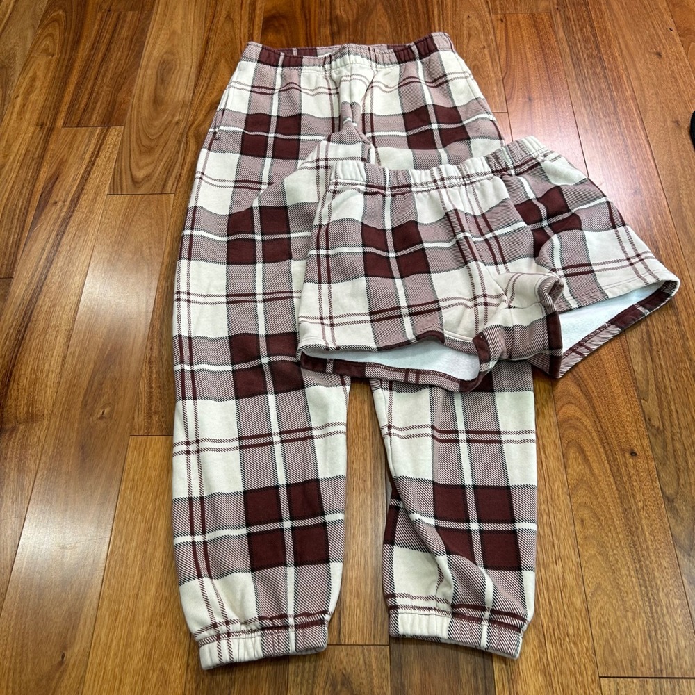 Tna Aritzia Cozy Fleece Plaid Boyfriend Jogger and Perfect Short Set Small